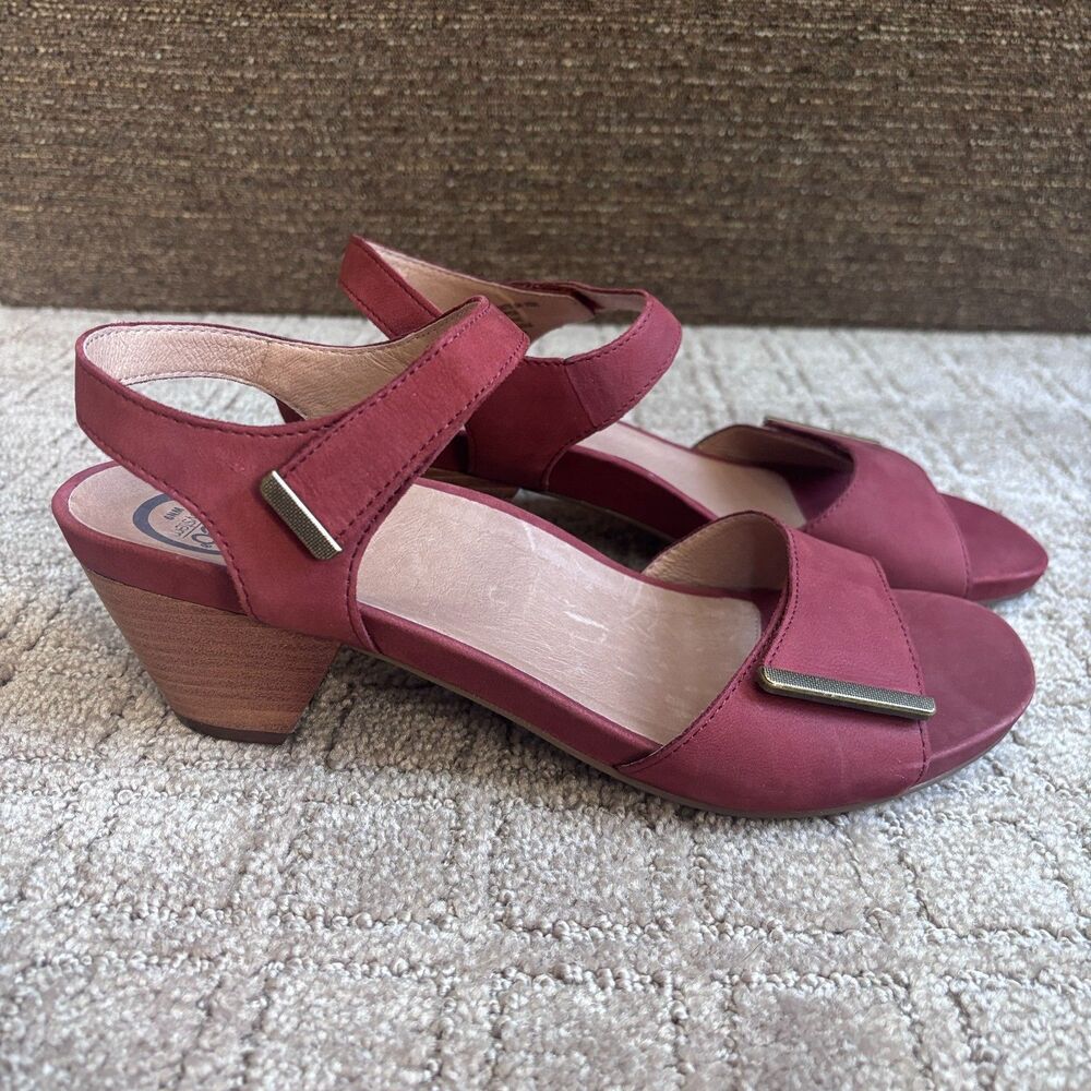 ABEO Ruby Neutral Mid Heel Sandals Women's 9N Red Leather Adjustable Look & Loop